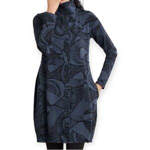 FENINI Ink Crescent Print Bee Jacket Size XS Dark Blue Abstract Cotton Lantern